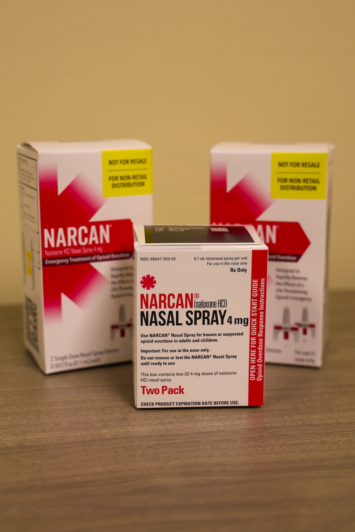 Display of Narcan, life-saving medication for opioid overdose. 