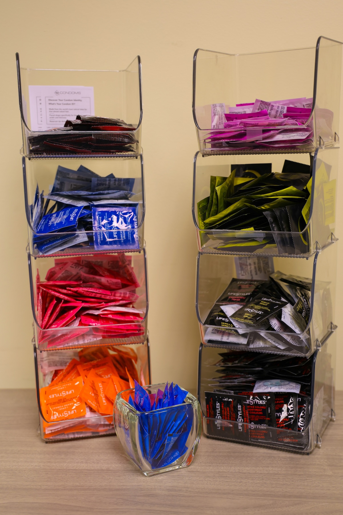 Drawers containing sexual wellness supplies.
