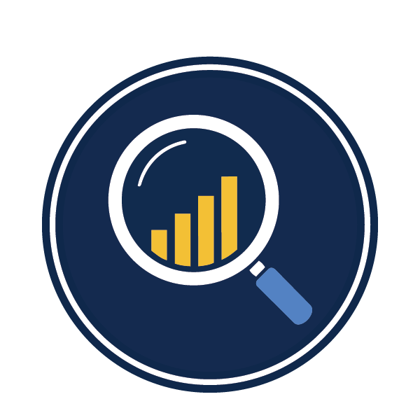 magnifying glass looking at a bar chart