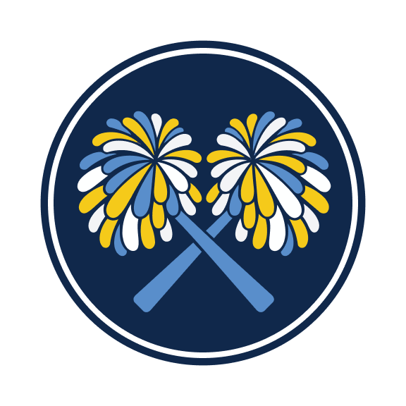 Blue, white, and maize pom poms