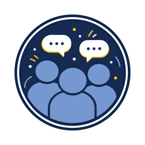 people icons with speech bubbles above their heads