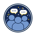 Three people icons with speech bubbles over their heads.