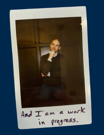 polaroid of white man in thinking pose